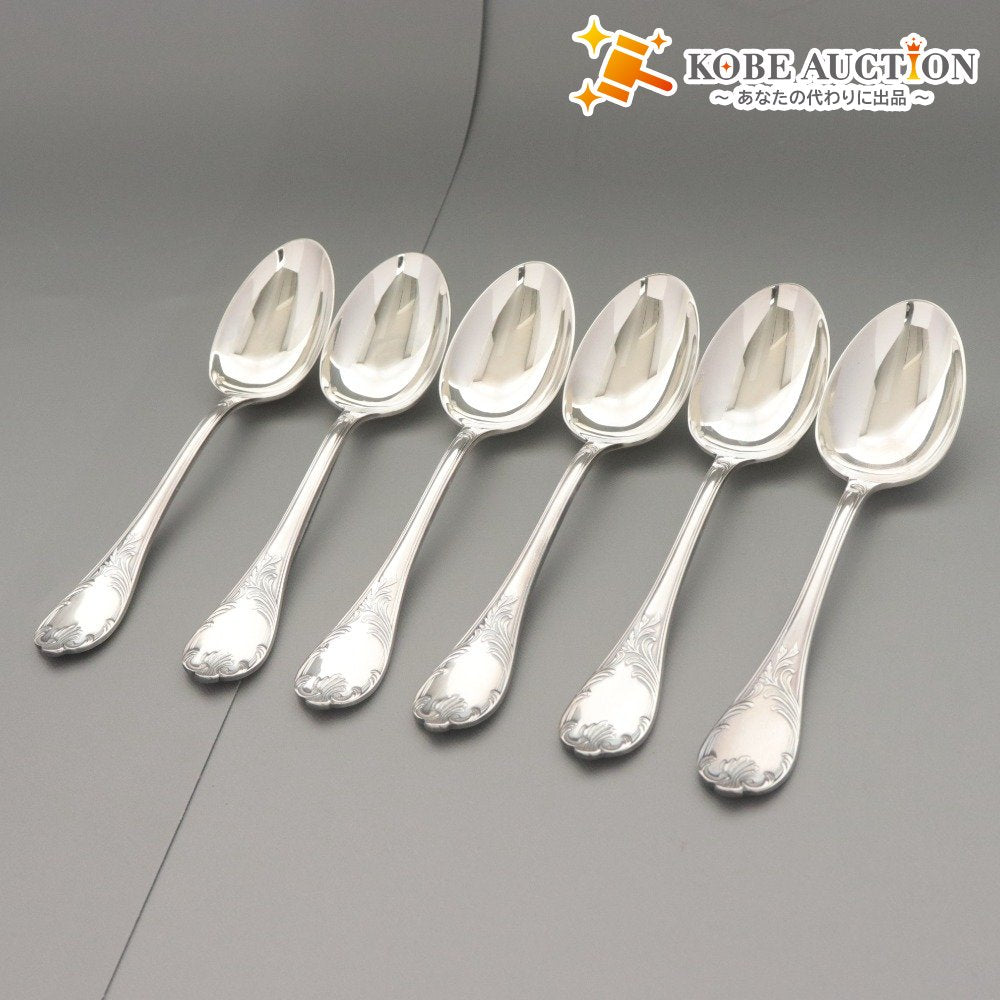 ■ Christofle クリストフル フランス スプーン 6点/本セット まとめ売り ディナー テーブル 洋食器 総柄 全長20cm シルバー カバー付き