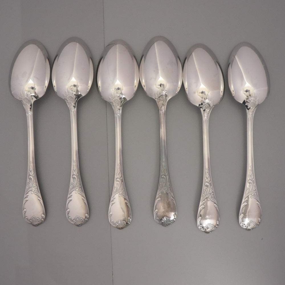 ■ Christofle クリストフル フランス スプーン 6点/本セット まとめ売り ディナー テーブル 洋食器 総柄 全長20cm シルバー カバー付き
