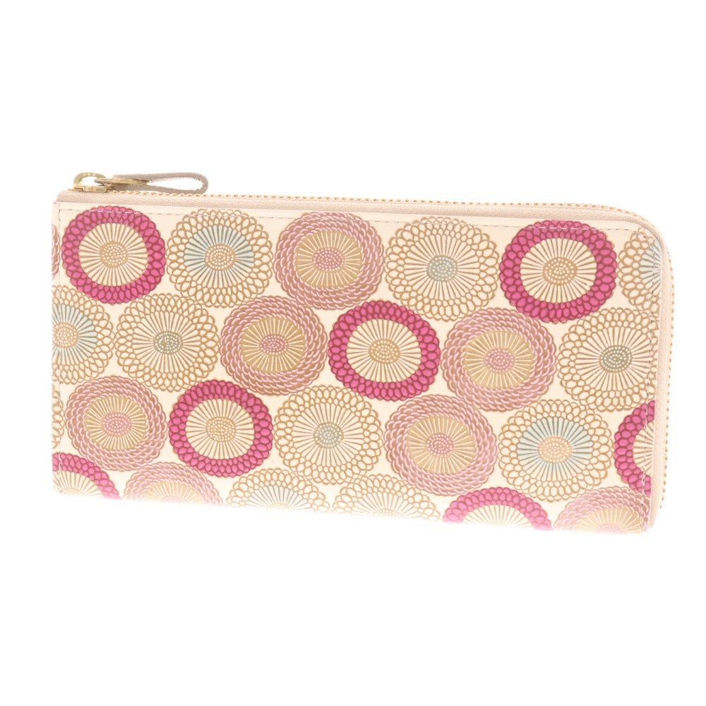 ■ Bunkoya Ozeki Long Wallet L-shaped zipper Kasagiku Momoka Women's White Pink Box included