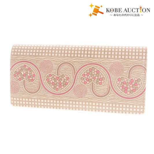 ■ Bunkoya Ozeki Long Wallet Silver Heart Ladies White Pink Box Included