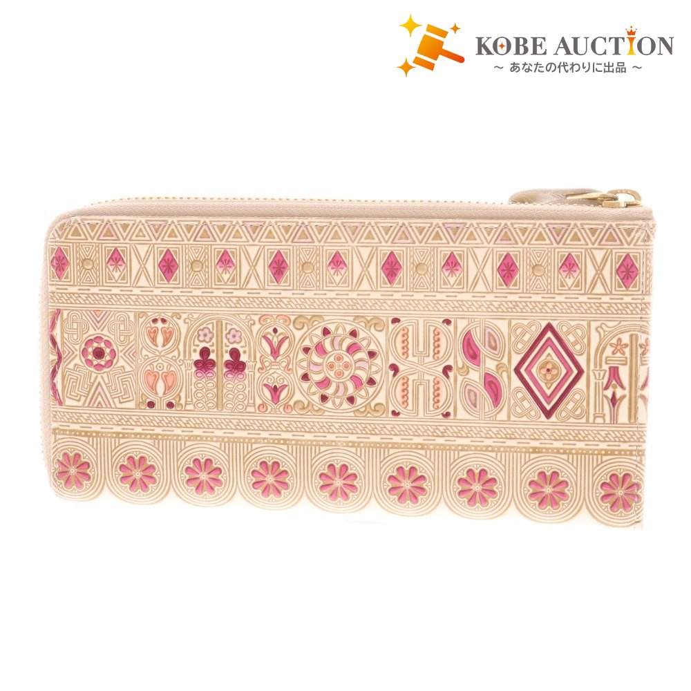 ■ 文庫屋大関 長財布 L字ファスナー アポロン レディース ホワイト ピンク系
