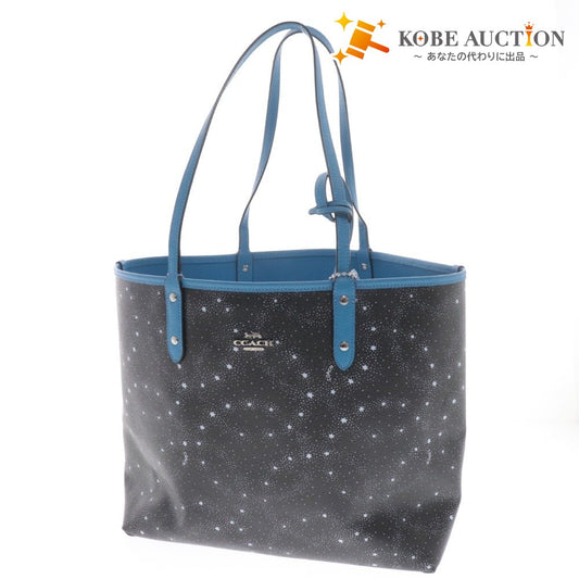 ■ Coach tote bag, reversible, with pouch, star, women's, blue, black