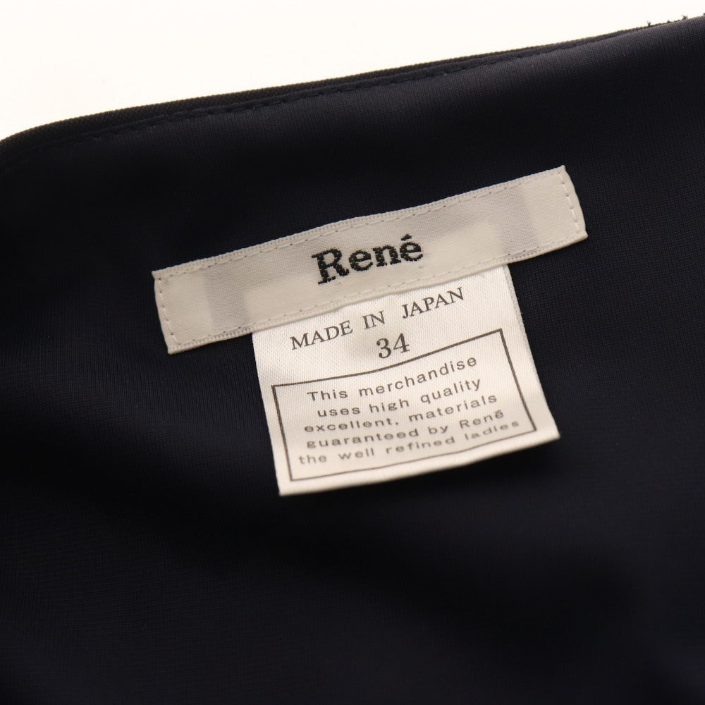 ■ Rene One-piece dress, sleeveless, top, skirt, stitch, ribbon, women's, size 34, navy