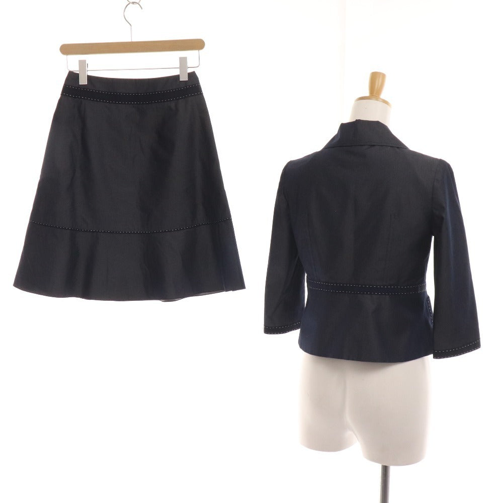 ■ Harrods Setup Suit Skirt Jacket Blazer Stitch Ribbon Women's 1 2 Navy