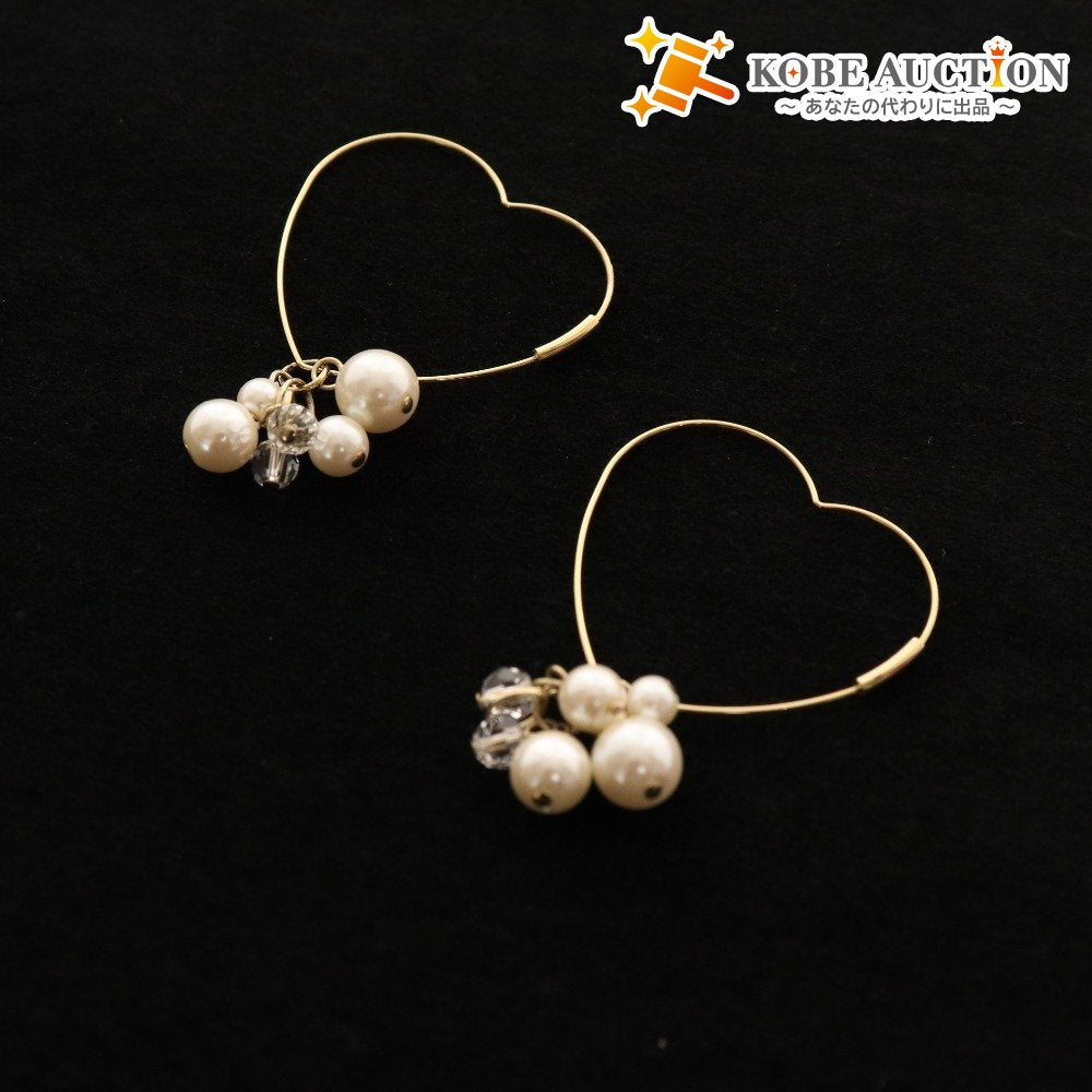 ■ Agate Earrings, Hoop Earrings, Heart, Pearl, Accessories, Women's, Gold