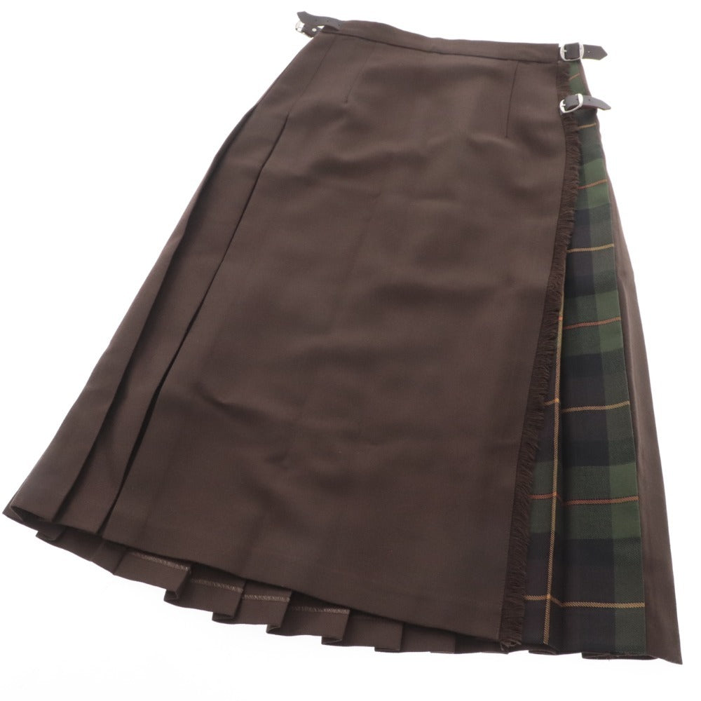 ■ O'Neill of Dublin Wrap Skirt Bottoms Check Wool Women's Size 40 Brown Green