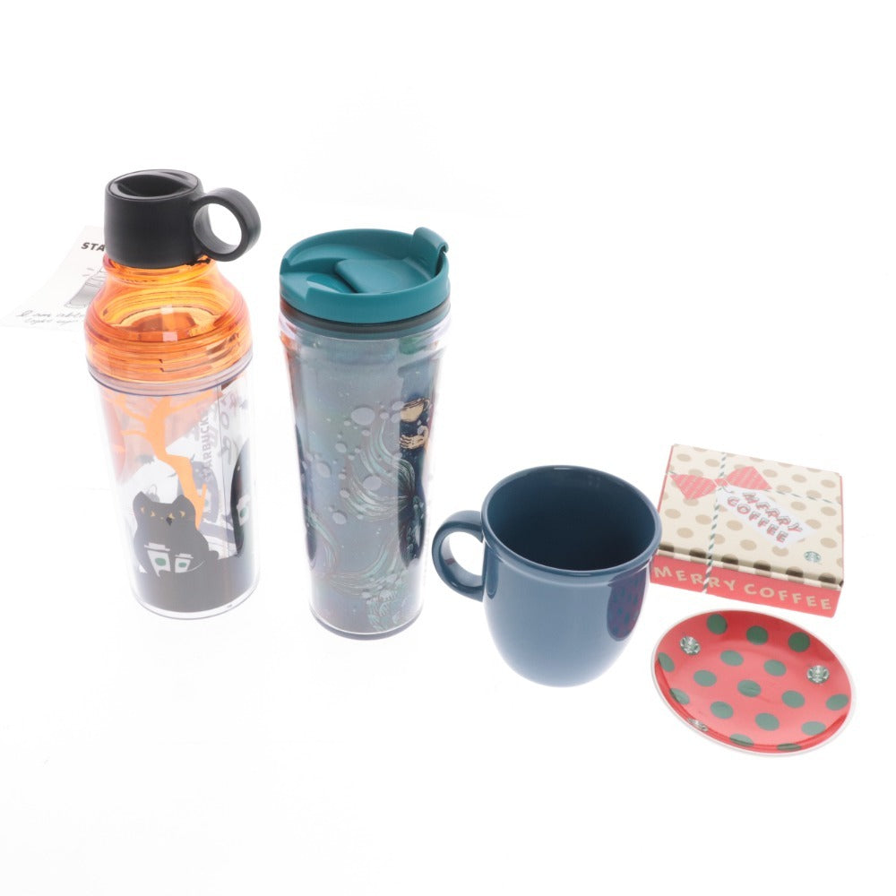 ■ Starbucks tumbler, mug, small plate, 4-piece set, bulk sale, Halloween, Christmas, anniversary 2017, blue, orange, unused