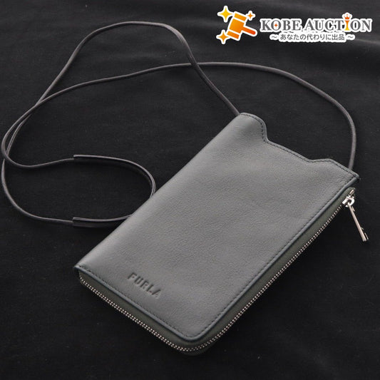 ■ FURLA Mobile Phone Holder Pochette Leather Bag Minimalist Bag Smartphone Holder Men's Green Box Storage Bag Included