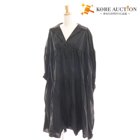 ■ Liam Plage Long Sleeve Dress Pleated Cotton Women's Size 38 Black