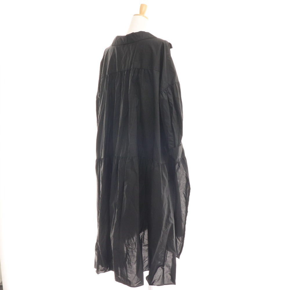 ■ Liam Plage Long Sleeve Dress Pleated Cotton Women's Size 38 Black