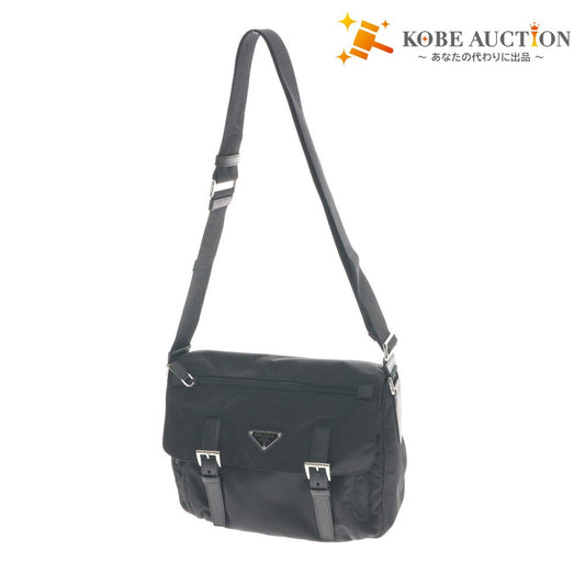 ■ Prada Shoulder Bag, Crossbody Bag, Silver Hardware, Nylon, Belt, Made in Italy, Women's, Black