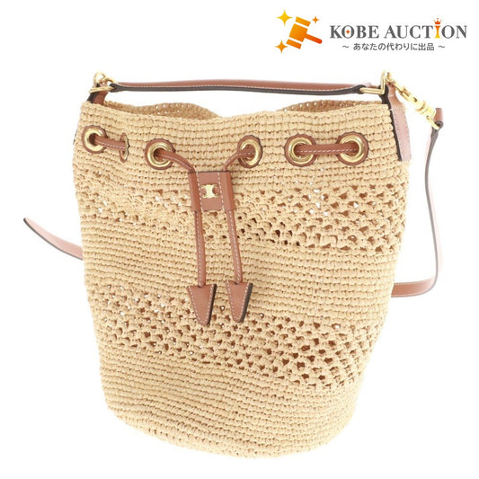 ■ CELINE セリーヌ ティーン クララ バッグ ハンドバッグ 鞄 巾着型 レディース アイボリー系 ライトブラウン系