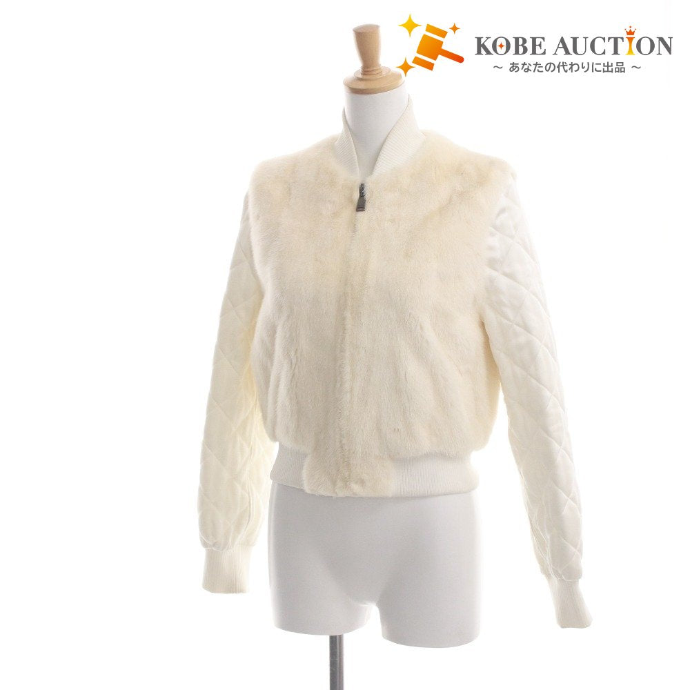 ■ フェンディ × フィラ FILA コラボ ブルゾン ファー ジャケット FENDIMANIA ロゴ リバーシブル レディース 36(XS相当）アイボリー系