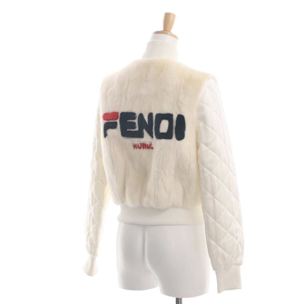 ■ フェンディ × フィラ FILA コラボ ブルゾン ファー ジャケット FENDIMANIA ロゴ リバーシブル レディース 36(XS相当）アイボリー系