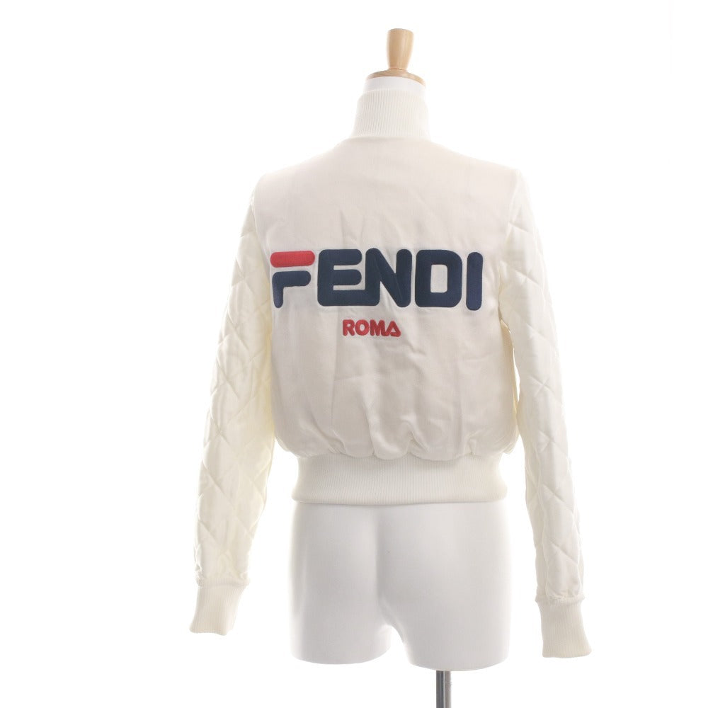 ■ フェンディ × フィラ FILA コラボ ブルゾン ファー ジャケット FENDIMANIA ロゴ リバーシブル レディース 36(XS相当）アイボリー系