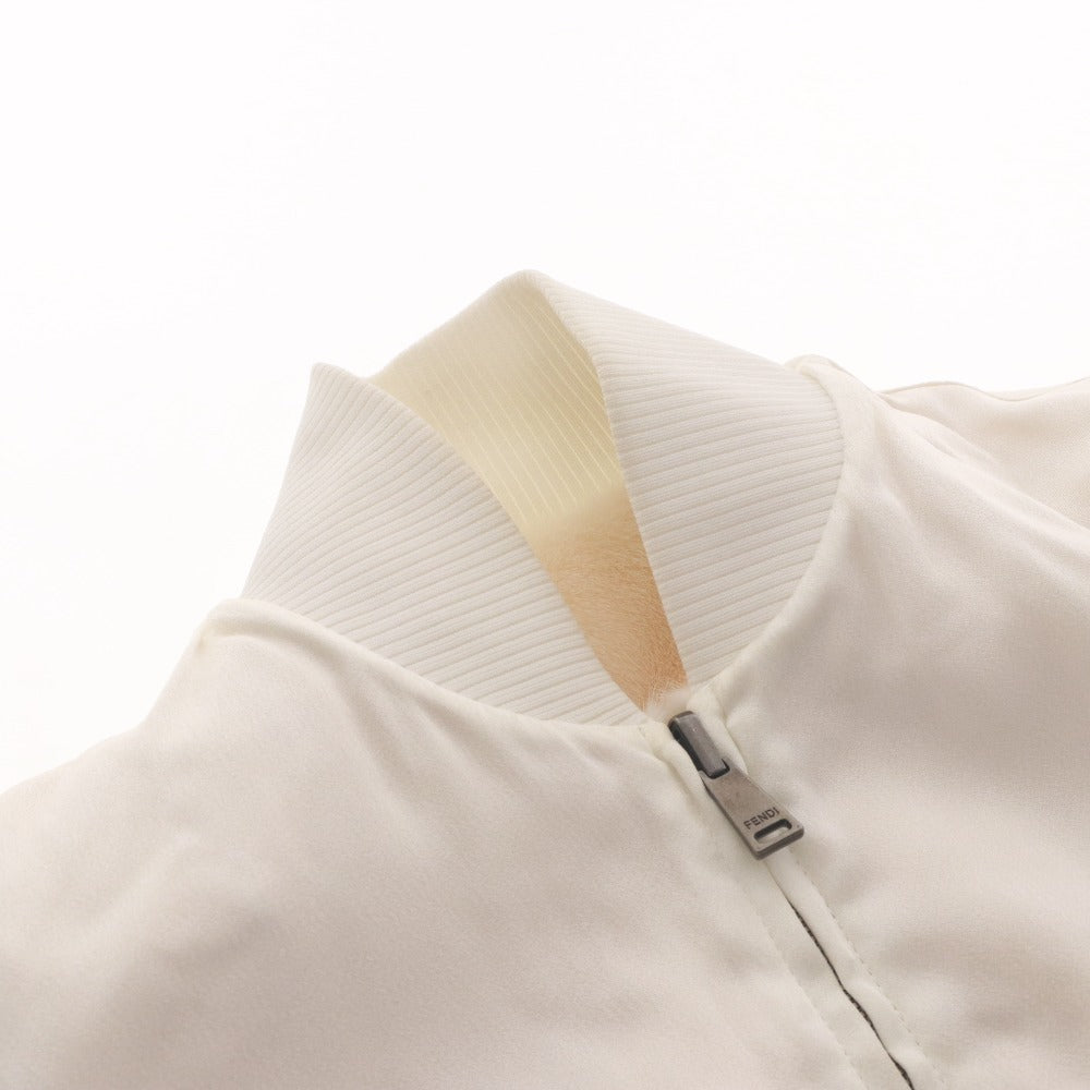 ■ フェンディ × フィラ FILA コラボ ブルゾン ファー ジャケット FENDIMANIA ロゴ リバーシブル レディース 36(XS相当）アイボリー系