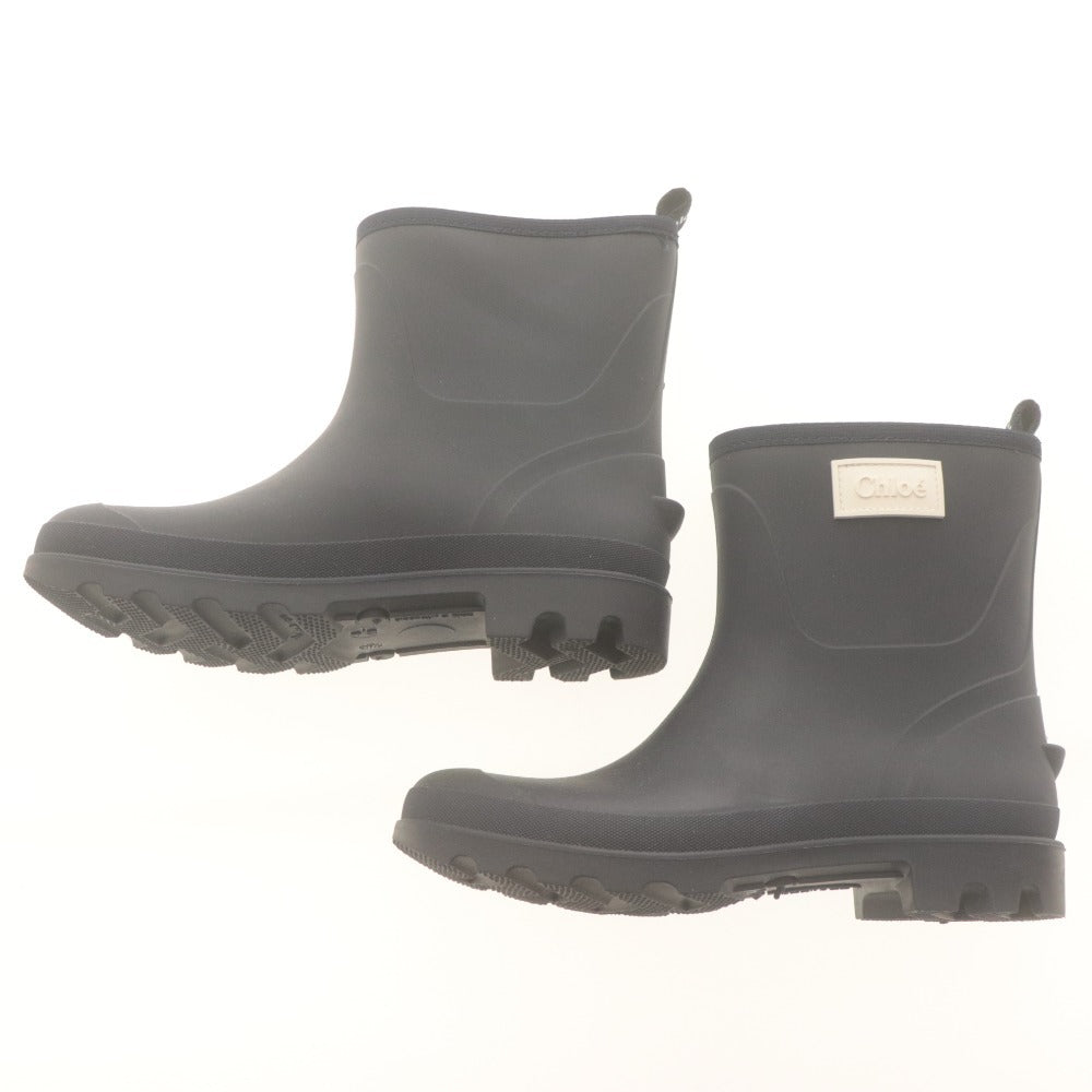 ■ Chloé Rain Boots WELLIES Shoes, Rubber Boots, White Logo Tag, Lug Sole, Kids, Juniors, Ladies, 36 (equivalent to 23cm), Navy