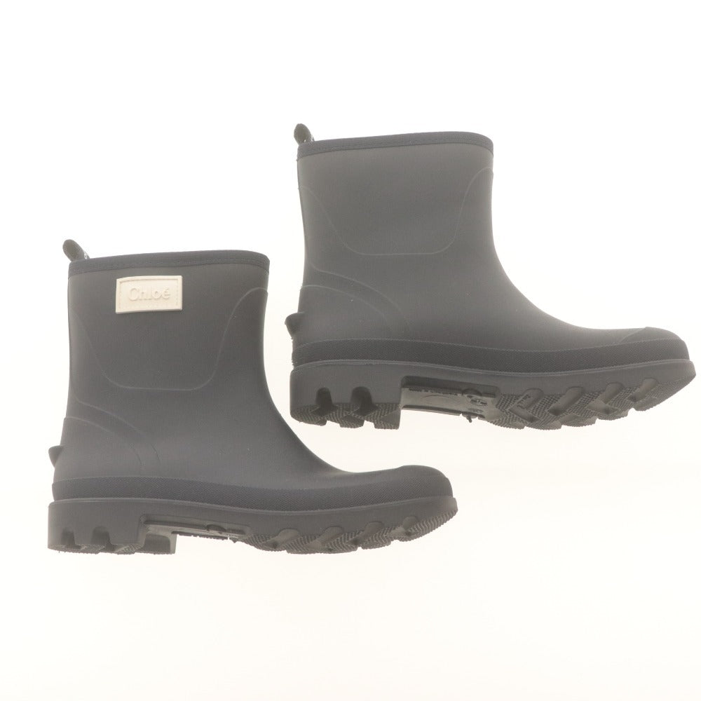 ■ Chloé Rain Boots WELLIES Shoes, Rubber Boots, White Logo Tag, Lug Sole, Kids, Juniors, Ladies, 36 (equivalent to 23cm), Navy