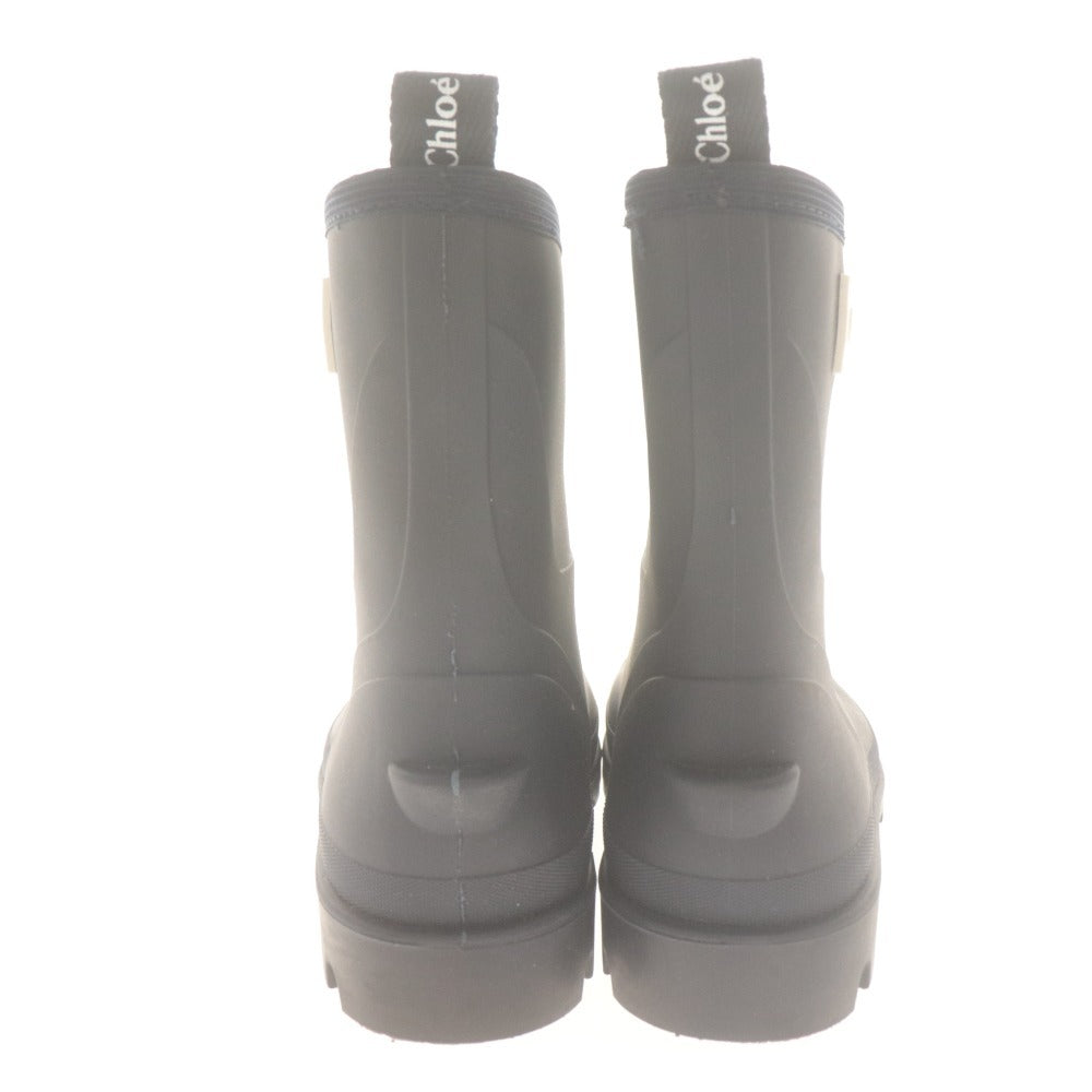 ■ Chloé Rain Boots WELLIES Shoes, Rubber Boots, White Logo Tag, Lug Sole, Kids, Juniors, Ladies, 36 (equivalent to 23cm), Navy