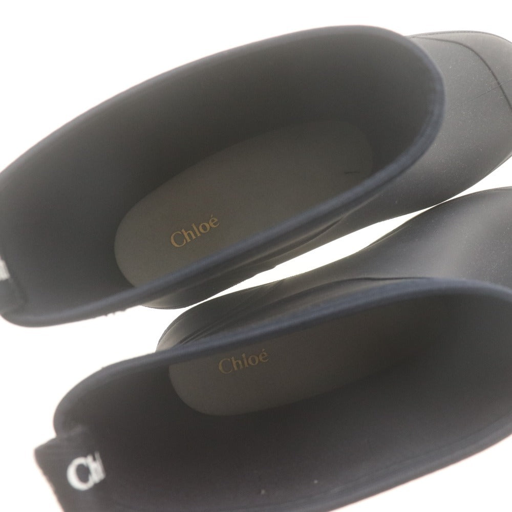 ■ Chloé Rain Boots WELLIES Shoes, Rubber Boots, White Logo Tag, Lug Sole, Kids, Juniors, Ladies, 36 (equivalent to 23cm), Navy