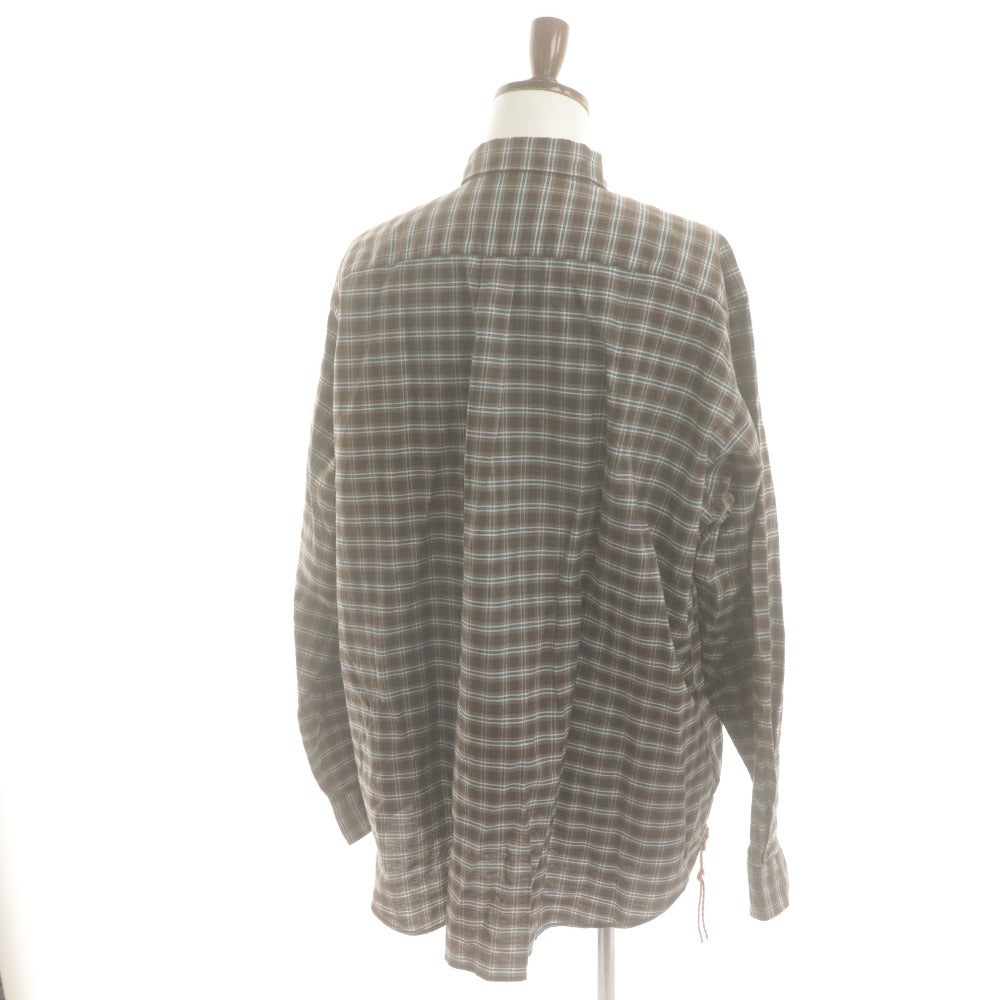 ■ ビームス BEAMS チェックシャツ 長袖 トップス オリジナル 日本製 飾り紐 コットン100% 綿メンズ XL カーキ系