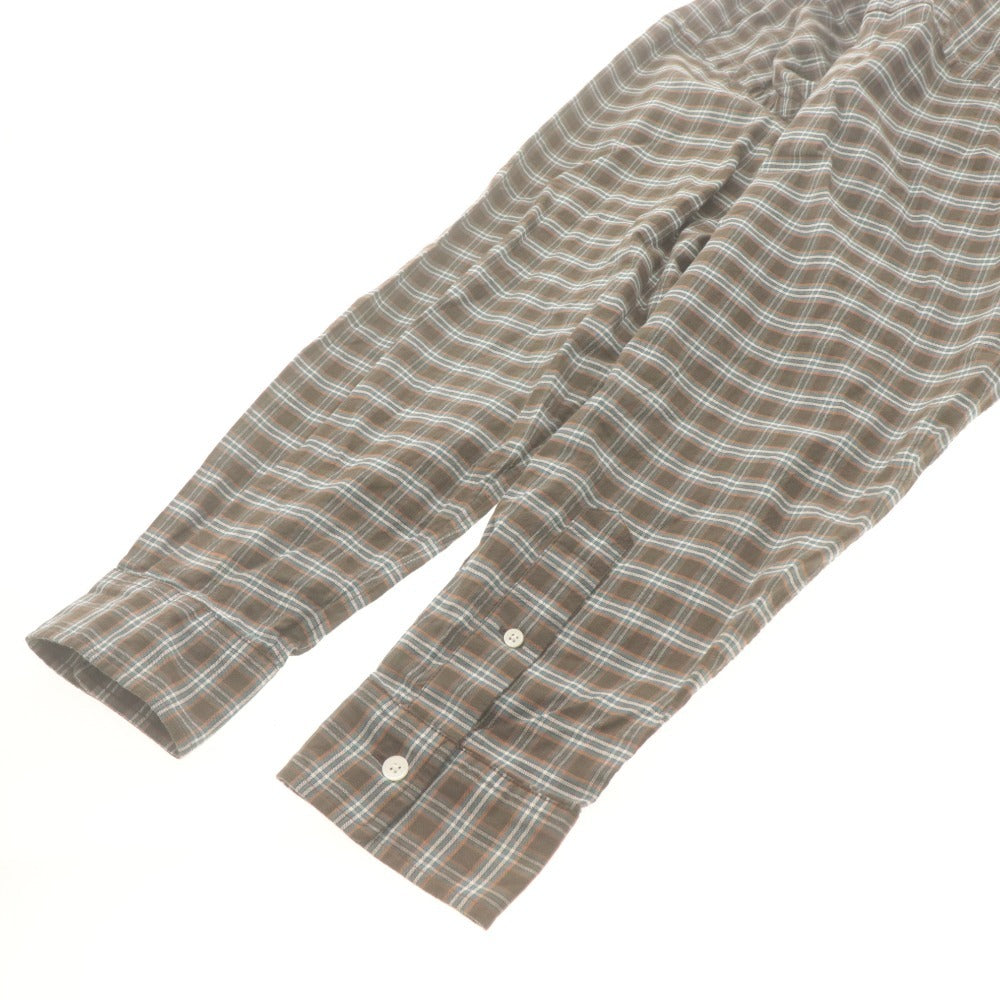 ■ ビームス BEAMS チェックシャツ 長袖 トップス オリジナル 日本製 飾り紐 コットン100% 綿メンズ XL カーキ系