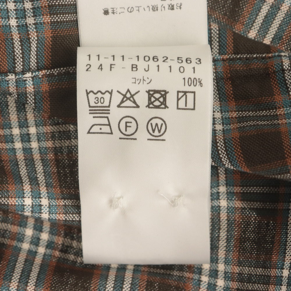 ■ ビームス BEAMS チェックシャツ 長袖 トップス オリジナル 日本製 飾り紐 コットン100% 綿メンズ XL カーキ系