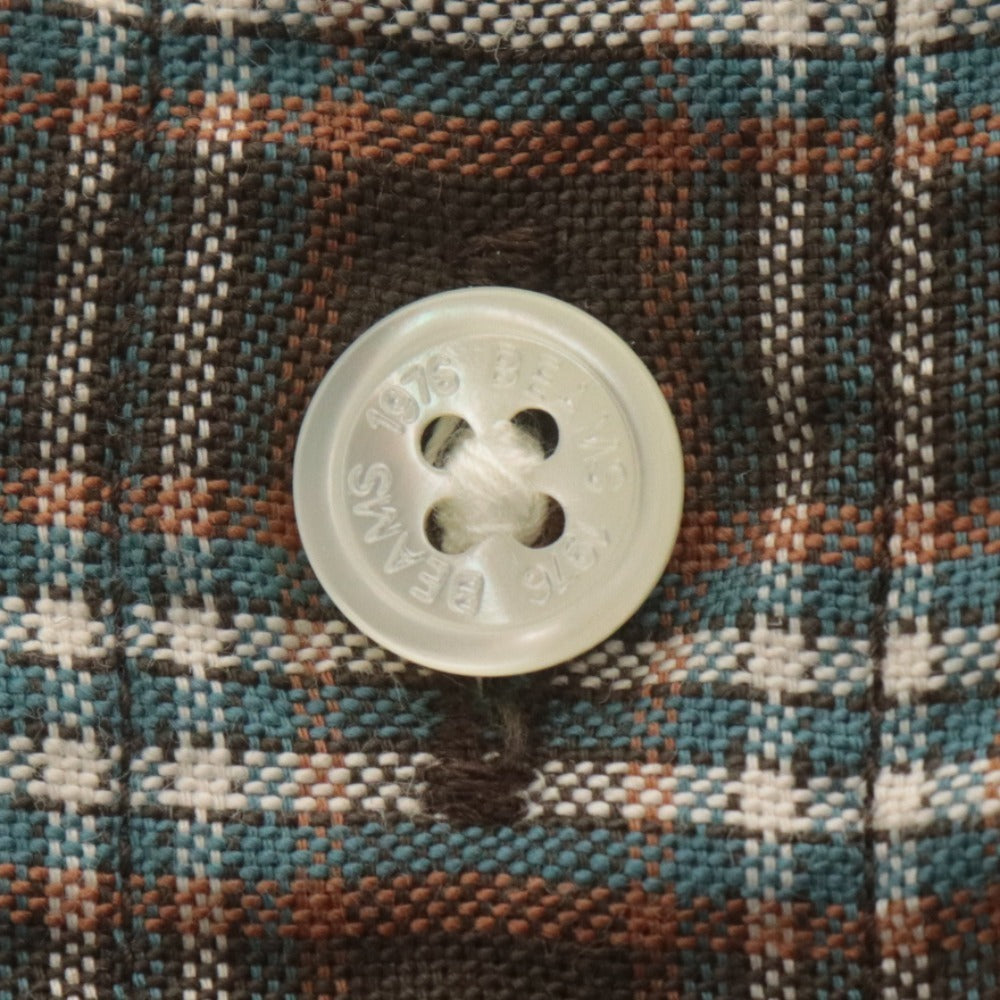 ■ ビームス BEAMS チェックシャツ 長袖 トップス オリジナル 日本製 飾り紐 コットン100% 綿メンズ XL カーキ系