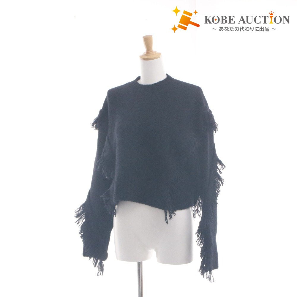 ■ 3.1 Phillip Lim Sweater Long Sleeve Top Fringe Crewneck Pullover Short Knit Fringe Women's XS Black