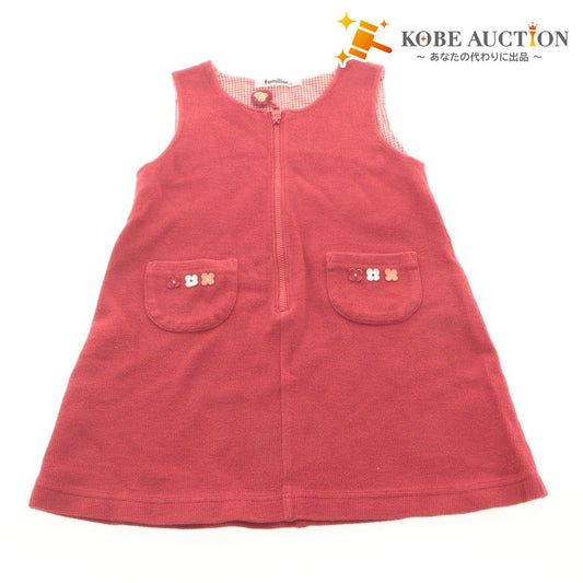■ Familiar Kids Jumper Dress Sleeveless Top Pockets Floral Bear Girl 100 (Approx. 3-4 Years Old) Red