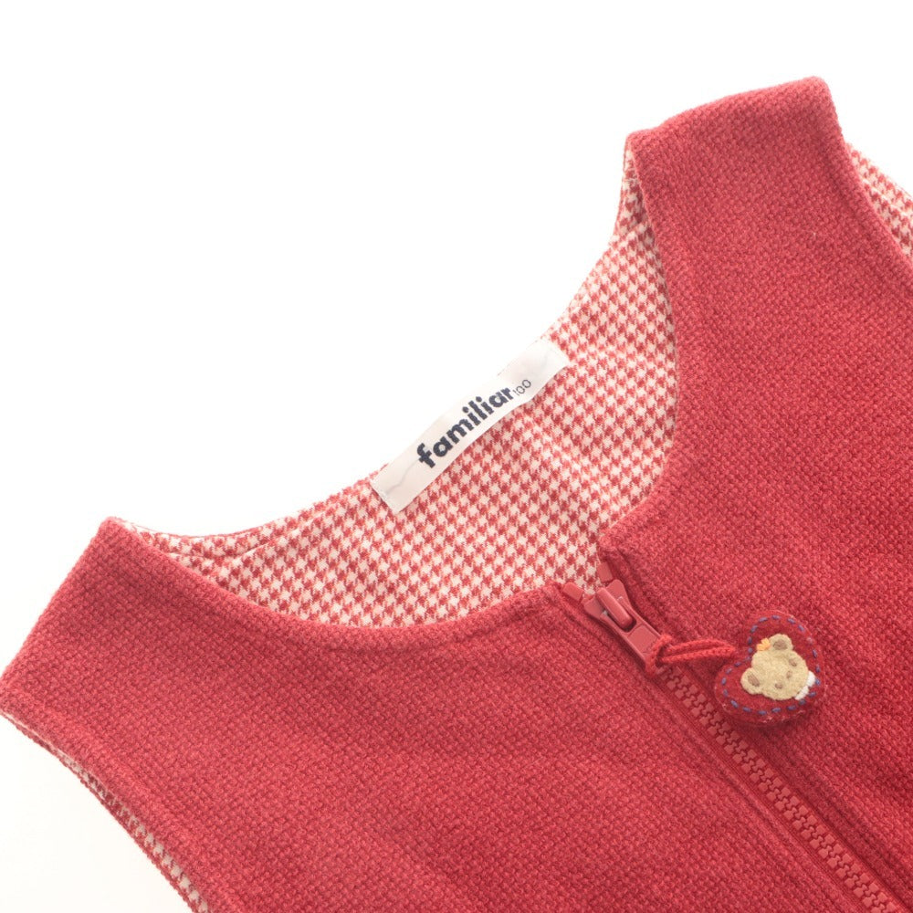 ■ Familiar Kids Jumper Dress Sleeveless Top Pockets Floral Bear Girl 100 (Approx. 3-4 Years Old) Red