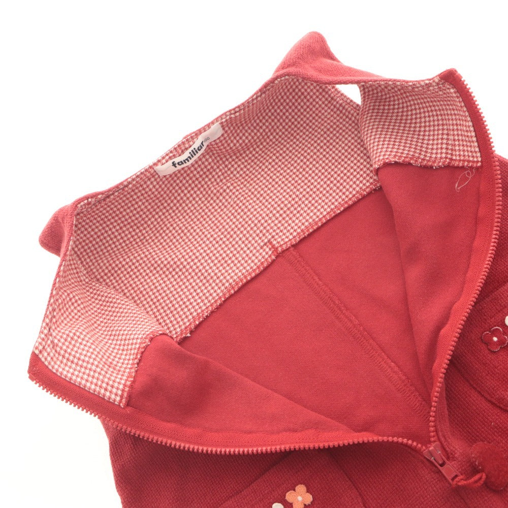 ■ Familiar Kids Jumper Dress Sleeveless Top Pockets Floral Bear Girl 100 (Approx. 3-4 Years Old) Red