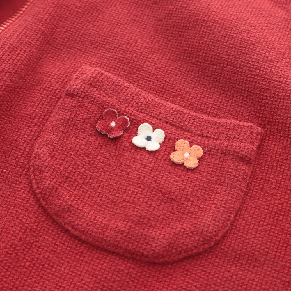 ■ Familiar Kids Jumper Dress Sleeveless Top Pockets Floral Bear Girl 100 (Approx. 3-4 Years Old) Red