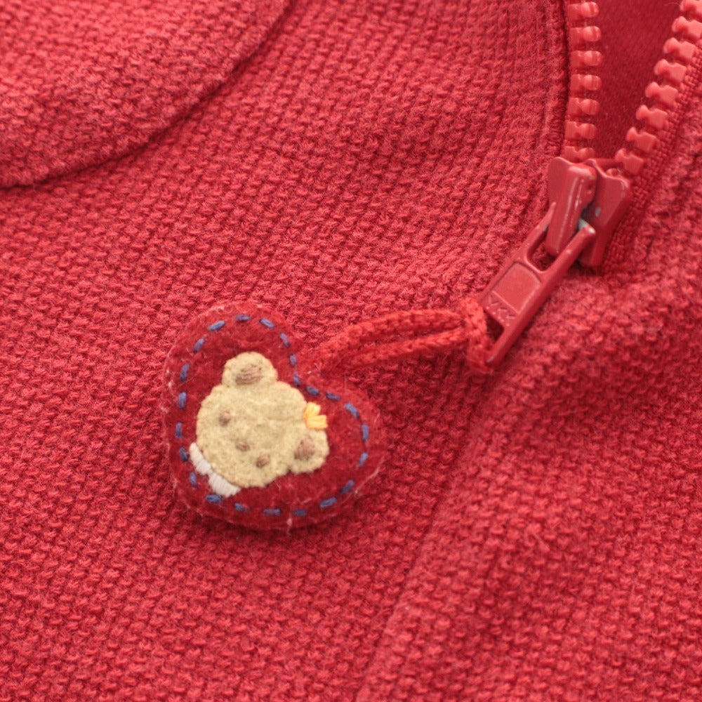 ■ Familiar Kids Jumper Dress Sleeveless Top Pockets Floral Bear Girl 100 (Approx. 3-4 Years Old) Red