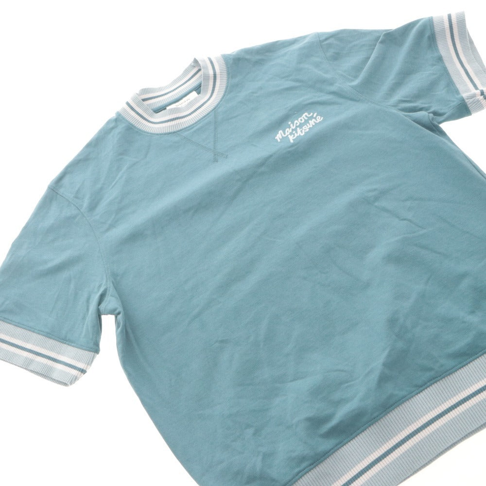■ MAISON KITSUNE Short Sleeve Sweatshirt Top Trainer Ribbed Logo Embroidery Cotton Men's XS Blue Green