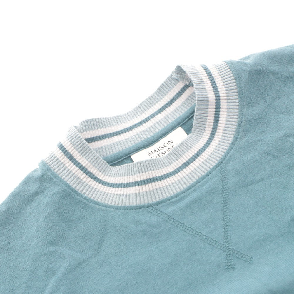 ■ MAISON KITSUNE Short Sleeve Sweatshirt Top Trainer Ribbed Logo Embroidery Cotton Men's XS Blue Green