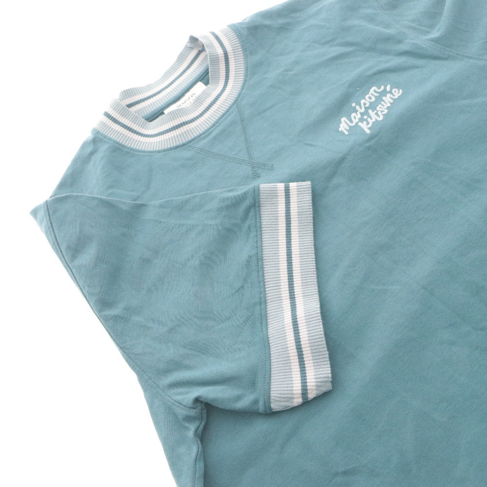 ■ MAISON KITSUNE Short Sleeve Sweatshirt Top Trainer Ribbed Logo Embroidery Cotton Men's XS Blue Green