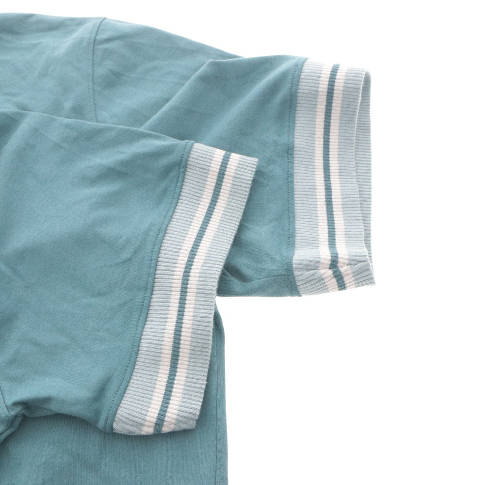 ■ MAISON KITSUNE Short Sleeve Sweatshirt Top Trainer Ribbed Logo Embroidery Cotton Men's XS Blue Green