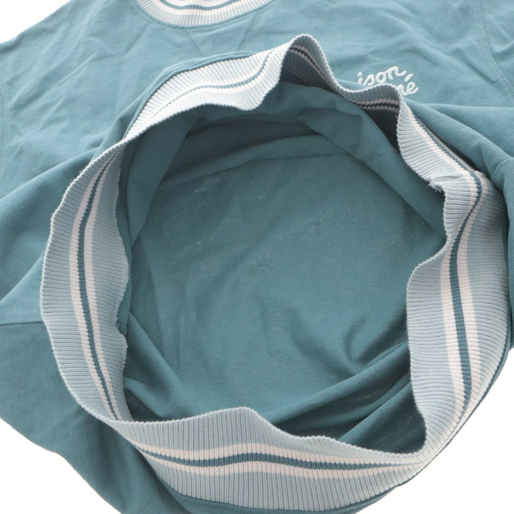 ■ MAISON KITSUNE Short Sleeve Sweatshirt Top Trainer Ribbed Logo Embroidery Cotton Men's XS Blue Green