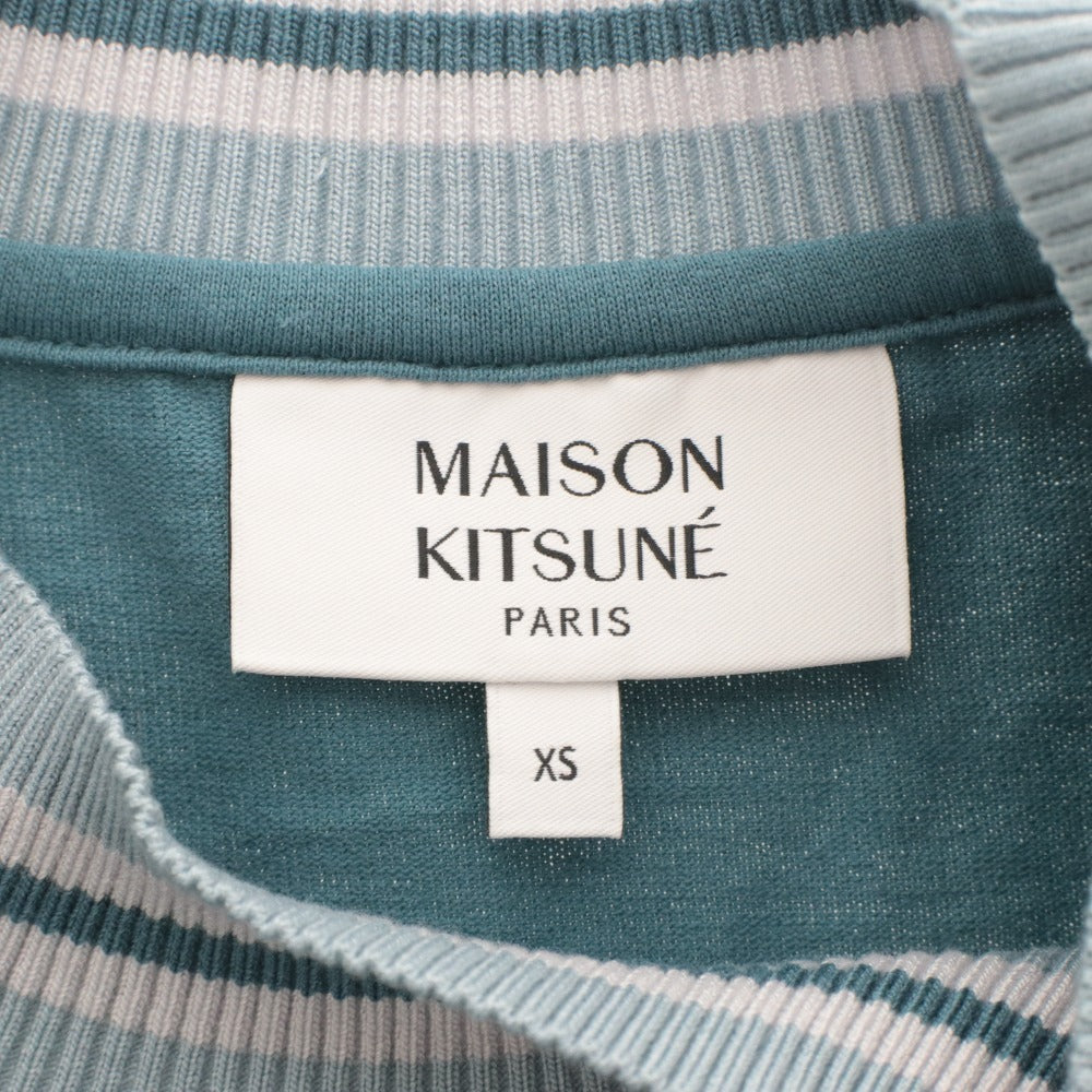 ■ MAISON KITSUNE Short Sleeve Sweatshirt Top Trainer Ribbed Logo Embroidery Cotton Men's XS Blue Green