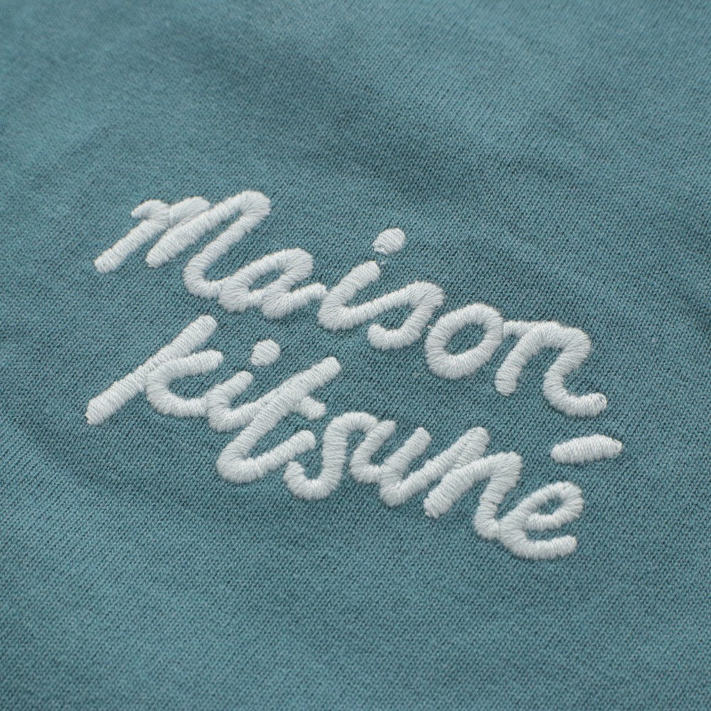 ■ MAISON KITSUNE Short Sleeve Sweatshirt Top Trainer Ribbed Logo Embroidery Cotton Men's XS Blue Green