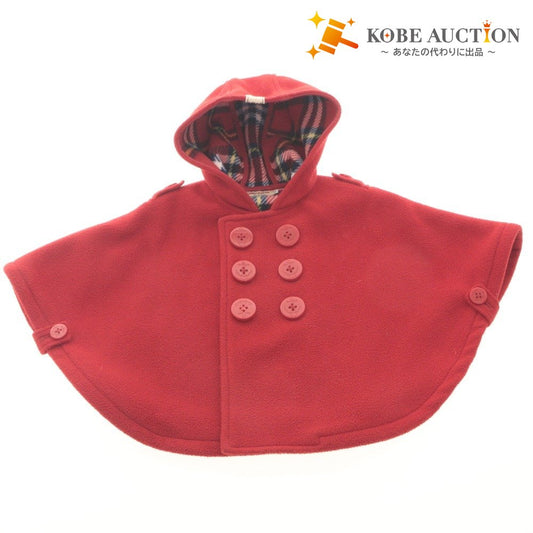 ■ MIKI HOUSE Fleece Cape Baby Poncho Hooded Inner Check Pattern Button Logo Patch Gender Neutral Free (70-90) Red