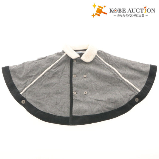■ Familiar baby poncho/cape, warm outerwear, collared, fluffy, button-up, Made in Japan, unisex, sizes 60-90, gray/black and white