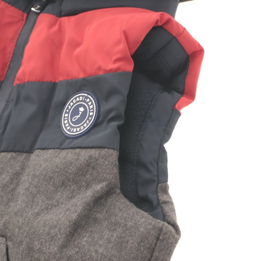 ■ Jacadi ジャカディ キッズ 中綿ベスト アウター フード取り外し可 ロゴ カラーブロック 12M/74cm (1歳頃) ネイビー ダークグレー 赤
