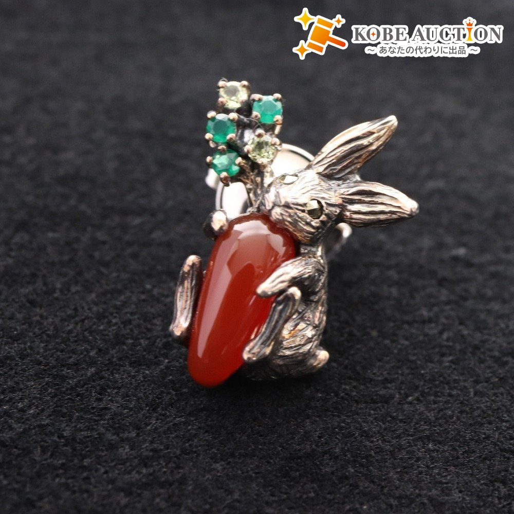 ■ Rokuzan Pin Brooch Accessory Carnelian Emerald Rabbit Carrot 925 Stamp 5g Silver Green Red Accessories Included