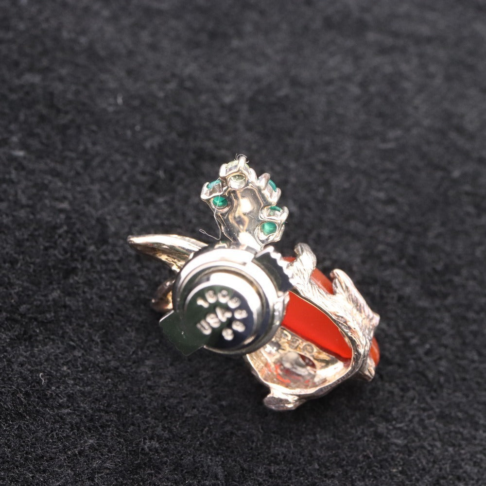 ■ Rokuzan Pin Brooch Accessory Carnelian Emerald Rabbit Carrot 925 Stamp 5g Silver Green Red Accessories Included