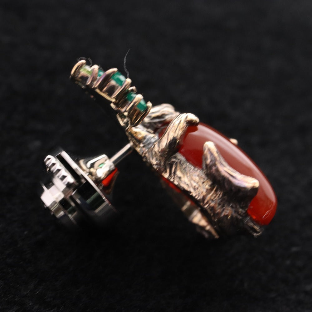 ■ Rokuzan Pin Brooch Accessory Carnelian Emerald Rabbit Carrot 925 Stamp 5g Silver Green Red Accessories Included