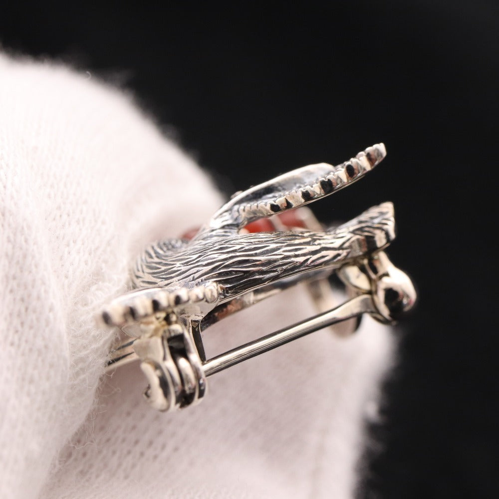 ■ Rokuzan Brooch Pendant Accessory SV Happy Bird Carnelian Marcasite 925 Stamp 6g Silver Red Accessories Included