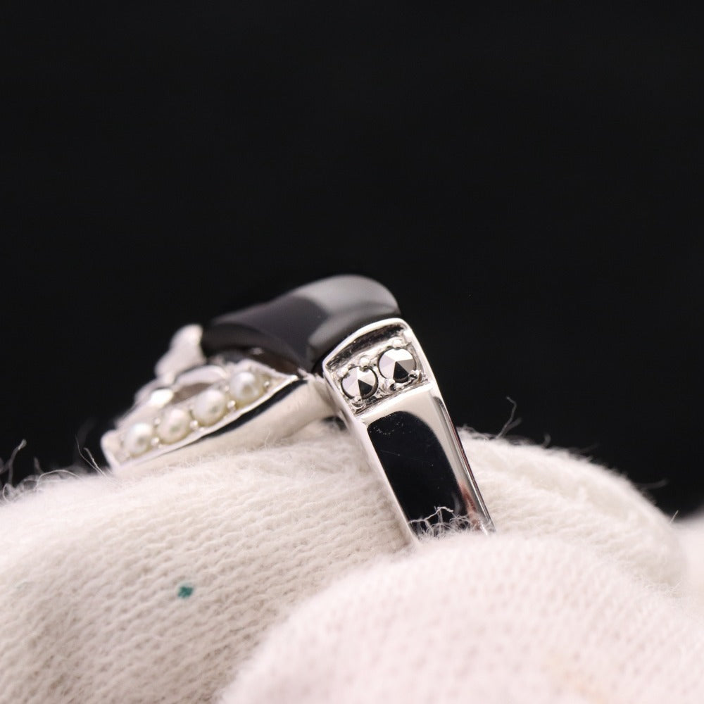 ■ 碌山 ルコリエ リング 指輪 アクセサリー オニキス パール マルカジット 925刻印 5g 13号 シルバー ブラック 付属品付き