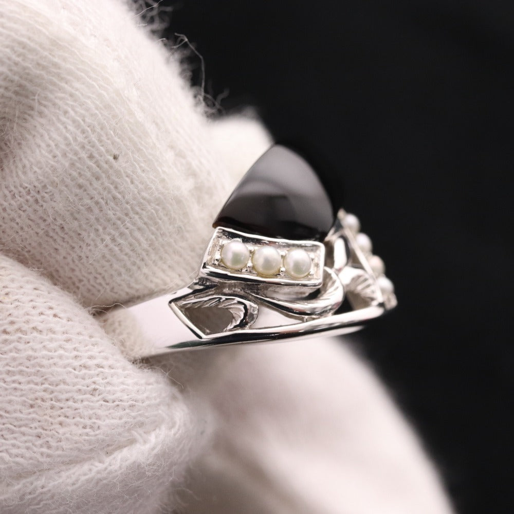 ■ Rokuzan Le Collier Ring, Accessory, Onyx, Pearl, Marcasite, 925 Engraved, 5g, Size 13, Silver, Black, Comes with Accessories